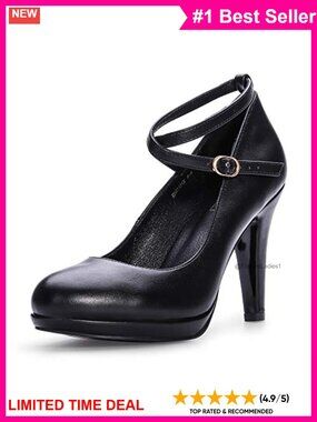 Platform High Heels Closed Toe Cross Ankle Strap Pumps